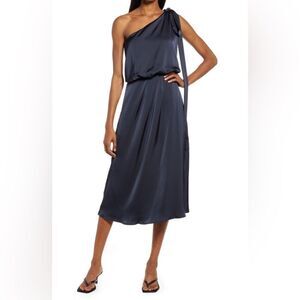 NWOT AMYLYNN One Shoulder  Satin Navy Blue Dress Women Size Medium